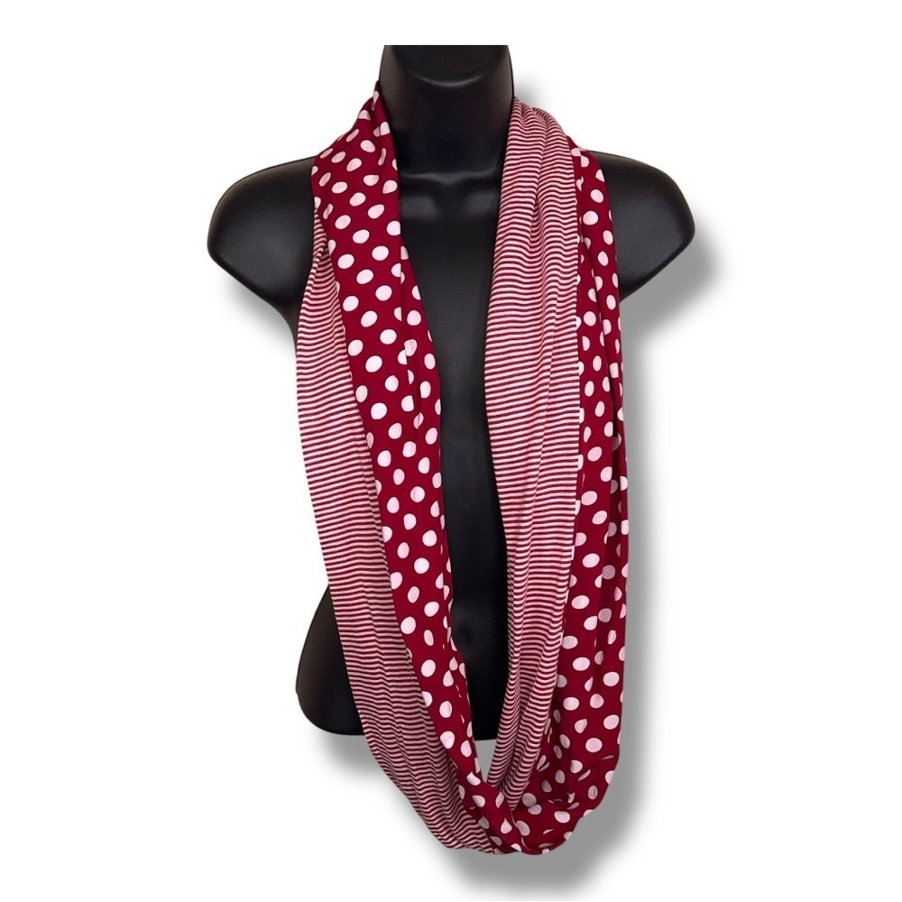 Tickled Pink Brand Scarf Red White Infinity Style Polka Dot Retro Striped Casual